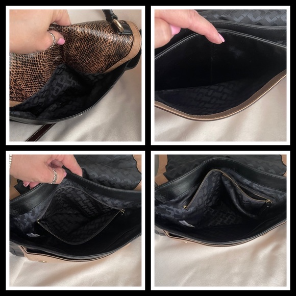 DVF Genuine Leather Snakeskin Print Satchel Bag - Black & Tan - Picture 11 of 16